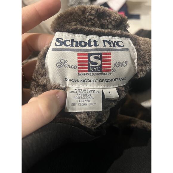 Schott NYC Long leather Shearling Fur Coat Collared Black Unisex Reversible Sz L - Picture 11 of 11